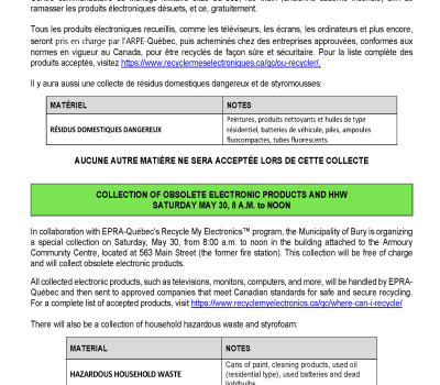 Collecte de produits électroniques désuets et de RDD